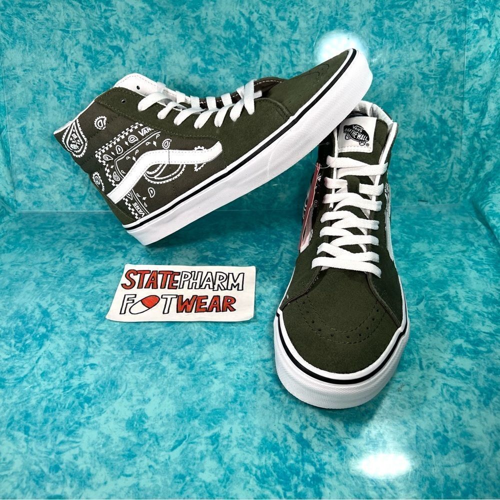 Vans Sk8 Hi Peace Paisley Olive Green Men's High Top Suede Skate Shoes